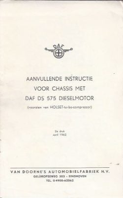 Aanvullende instructie voor chassis met DAF DS 575 Dieselmotor