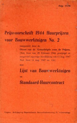 Prijsvoorschrift 1944 Huurprijzen voor bouwwerktuigen no.2